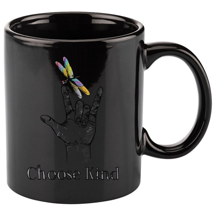 Choose Kind Dragonfly I Love You ASL Sign Language Deaf Gift 11oz C Handle Ceramic Mug