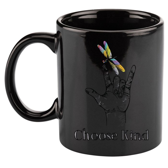 Choose Kind Dragonfly I Love You ASL Sign Language Deaf Gift 11oz C Handle Ceramic Mug
