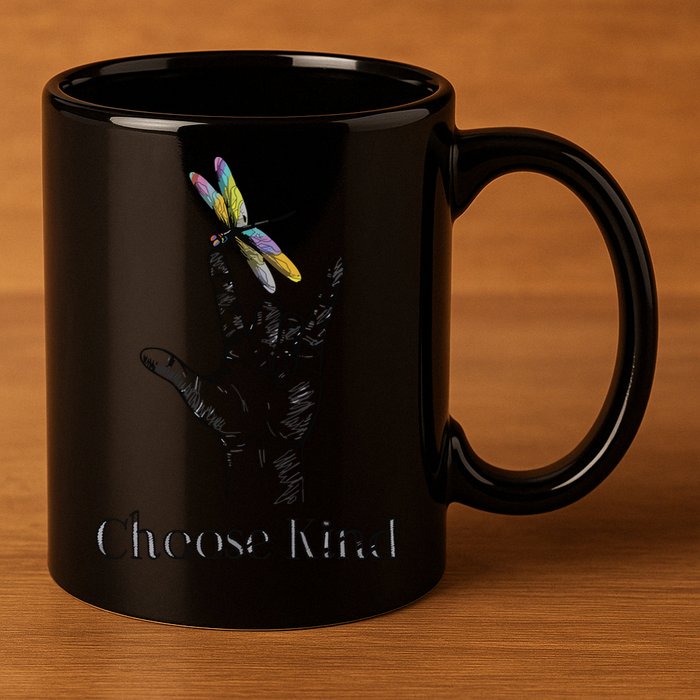 Choose Kind Dragonfly I Love You ASL Sign Language Deaf Gift 11oz C Handle Ceramic Mug