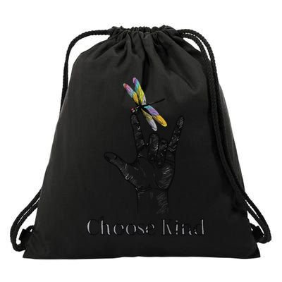 Choose Kind Dragonfly I Love You ASL Sign Language Deaf Gift Drawstring Bag