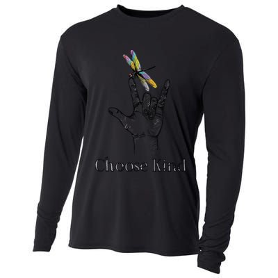 Choose Kind Dragonfly I Love You ASL Sign Language Deaf Gift Cooling Performance Long Sleeve Crew