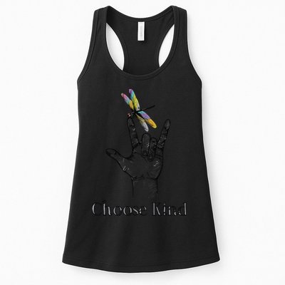 Choose Kind Dragonfly I Love You ASL Sign Language Deaf Gift Womens Tank Top