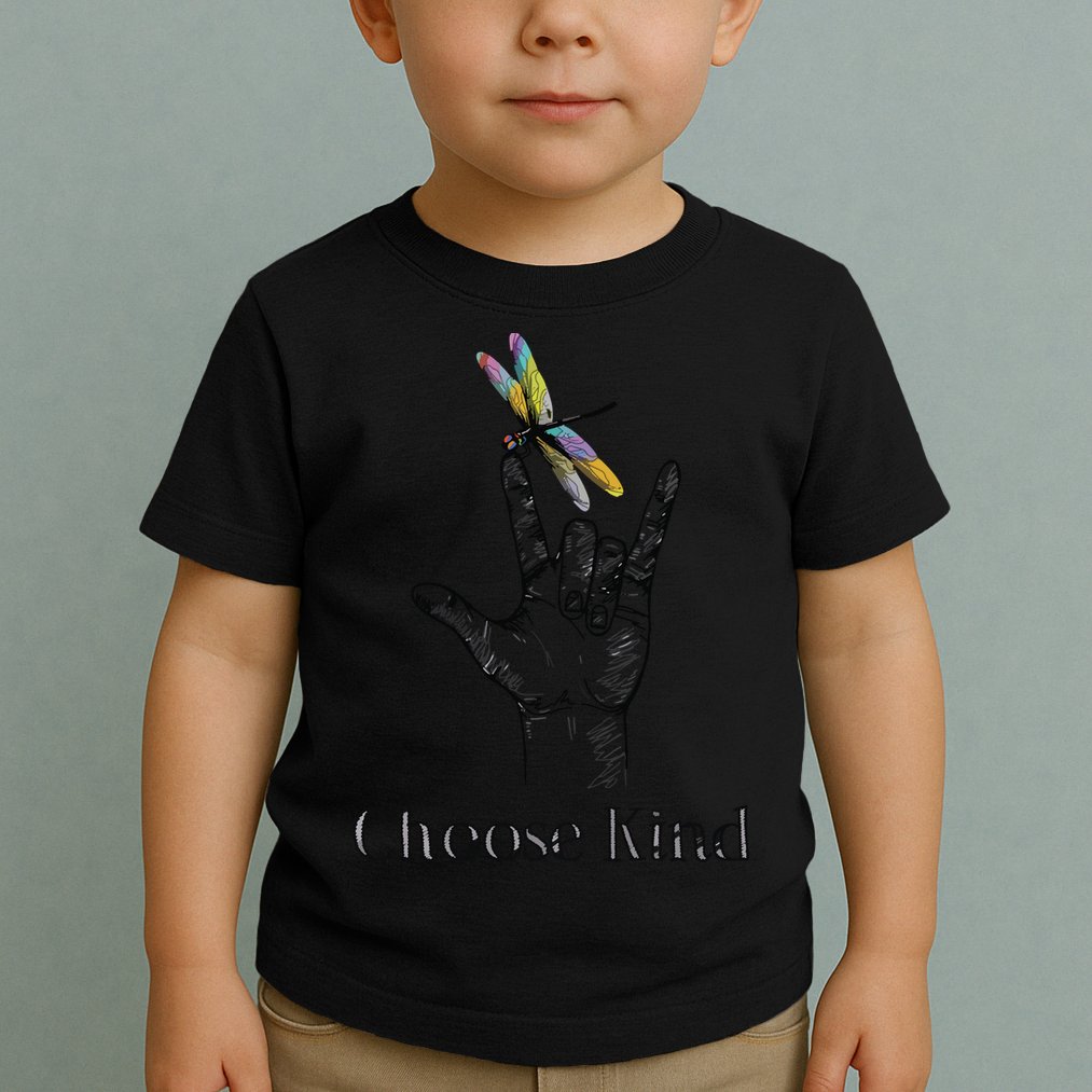 Choose Kind Dragonfly I Love You ASL Sign Language Deaf Gift Toddler T-Shirt