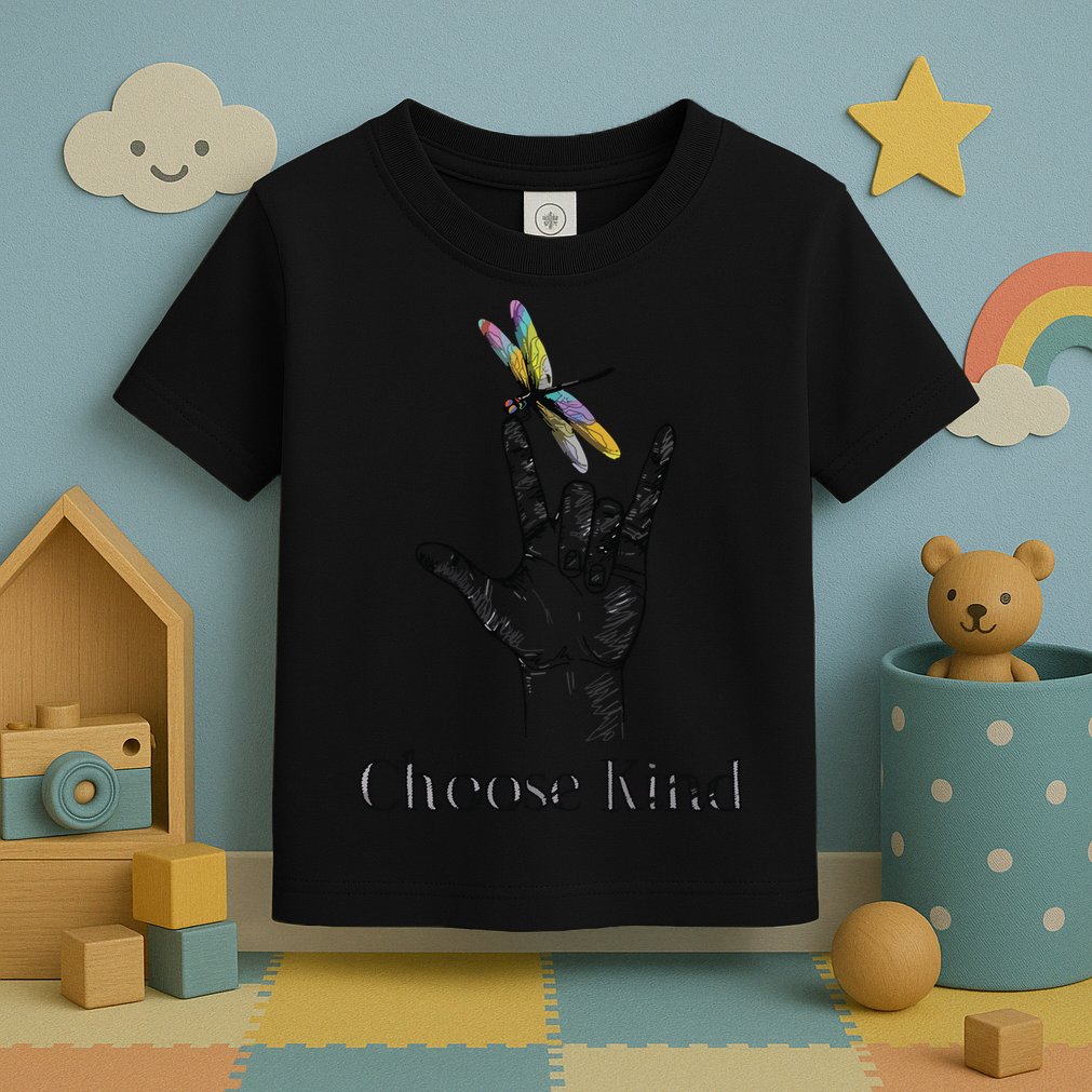 Choose Kind Dragonfly I Love You ASL Sign Language Deaf Gift Toddler T-Shirt