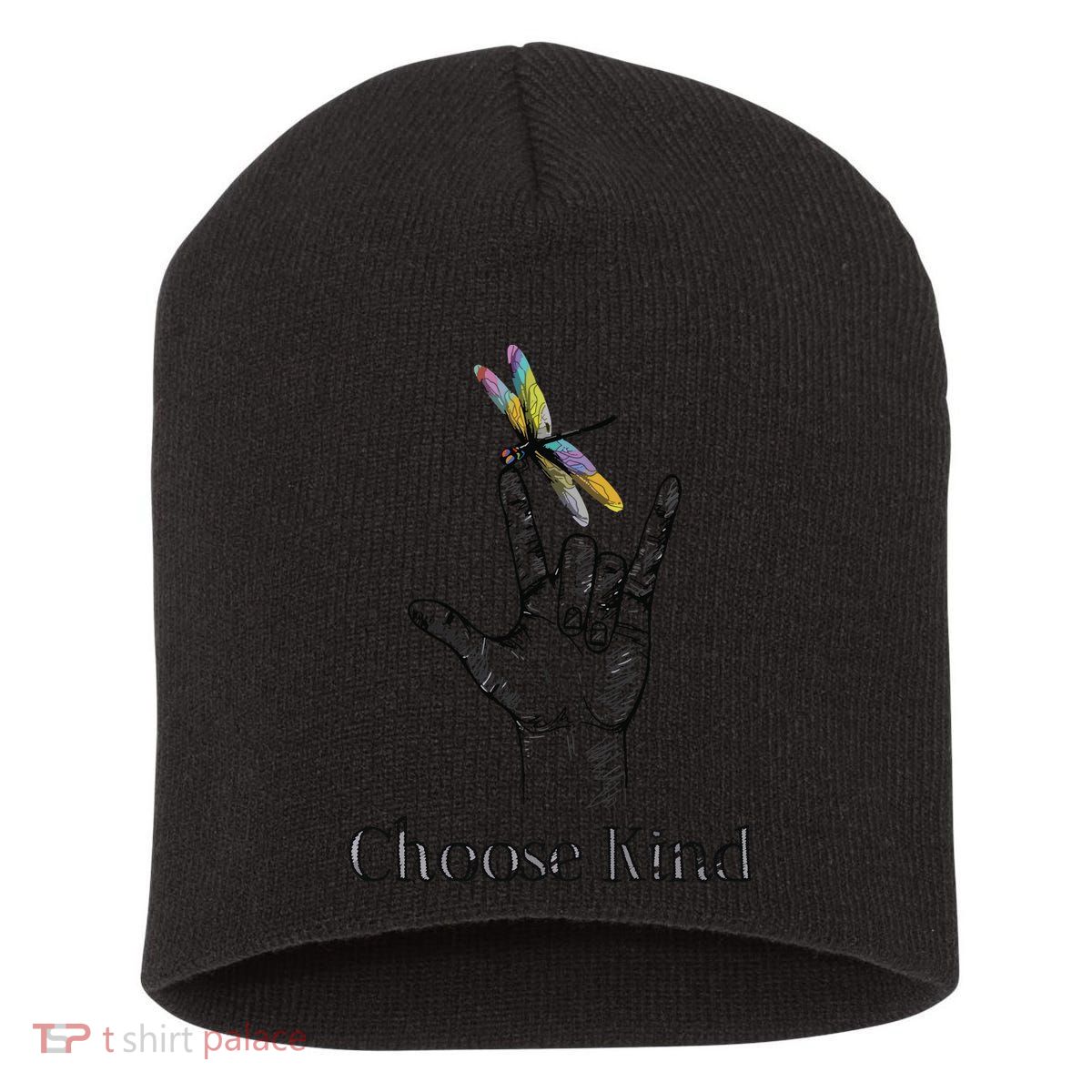 Choose Kind Dragonfly I Love You ASL Sign Language Deaf Gift Short Acrylic Beanie