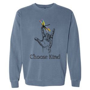 Choose Kind Dragonfly I Love You ASL Sign Language Deaf Gift Garment-Dyed Sweatshirt