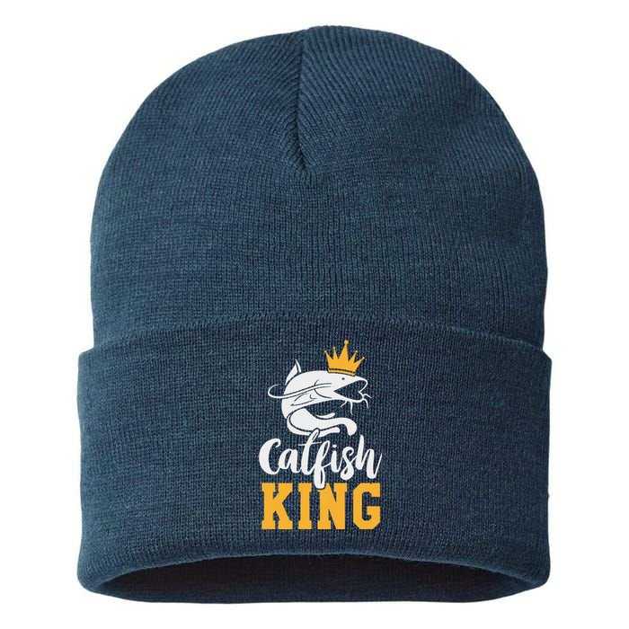 Catfish King Design Funny Catfish Fishing Gift Sustainable Knit Beanie