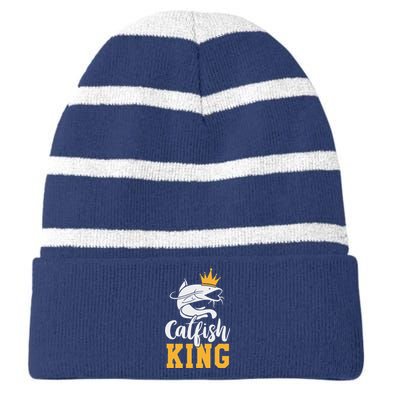 Catfish King Design Funny Catfish Fishing Gift Striped Beanie with Solid Band