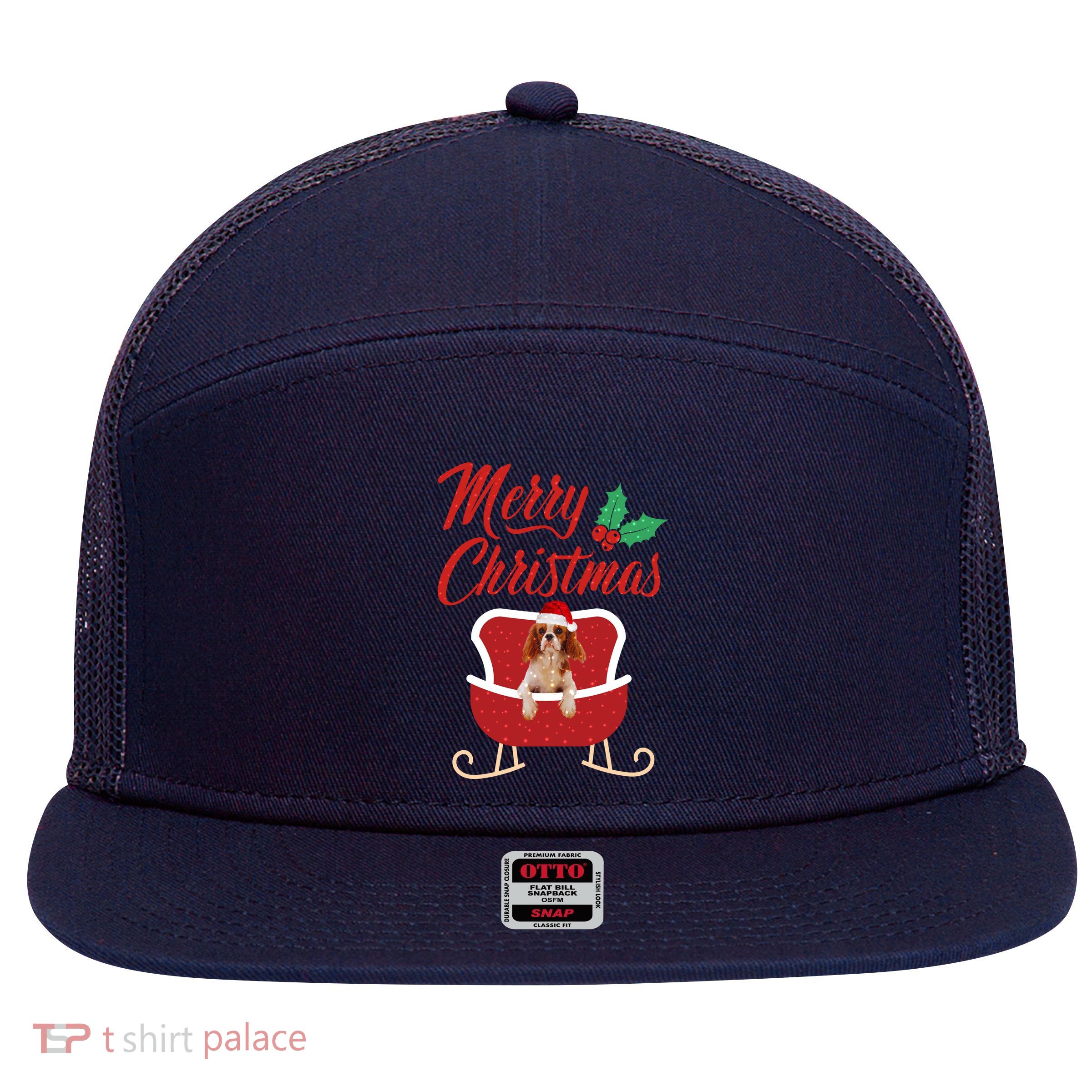 Cavalier King Dog Merry Christmas Design For The Holiday Season! 7 Panel Mesh Trucker Snapback Hat