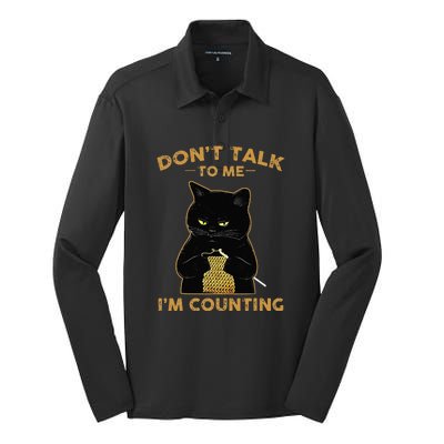 Cat Knits Don't Talk To Me I'm Counting Knitting Silk Touch Performance Long Sleeve Polo