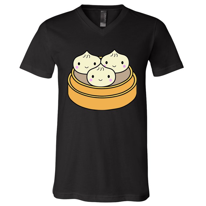 Cute Kawaii Dim Sum Dumplings Pork Bun Gift Idea For Foodie V-Neck T-Shirt