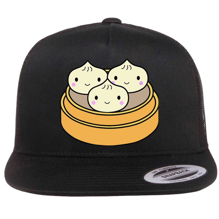 Cute Kawaii Dim Sum Dumplings Pork Bun Gift Idea For Foodie Flat Bill Trucker Hat