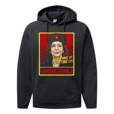 Comrade Kamala Funny Anti Harris Performance Fleece Hoodie