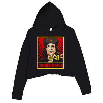 Comrade Kamala Funny Anti Harris Crop Fleece Hoodie