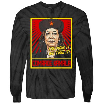 Comrade Kamala Funny Anti Harris Tie-Dye Long Sleeve Shirt