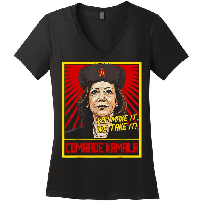 Comrade Kamala Funny Anti Harris Women's V-Neck T-Shirt