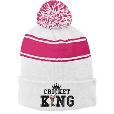 Cricket King Funny Cricket Player Kookaburra Stripe Pom Pom Beanie