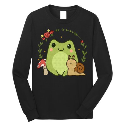 Cute Kawaii Frog Snail Mushroom Cottagecore Aesthetic Long Sleeve Shirt