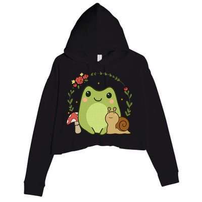 Cute Kawaii Frog Snail Mushroom Cottagecore Aesthetic Crop Fleece Hoodie