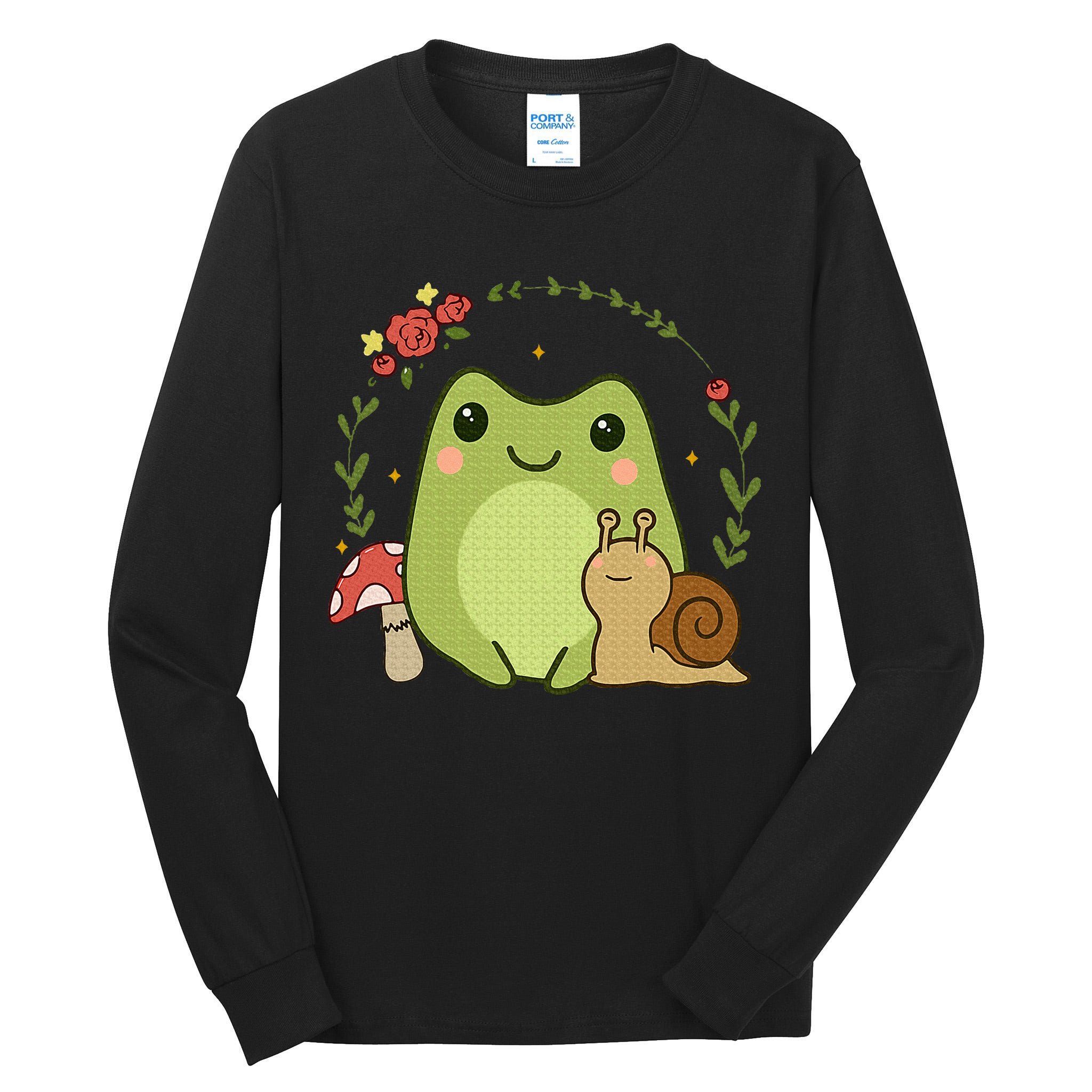 Cute Kawaii Frog Snail Mushroom Cottagecore Aesthetic Tall Long Sleeve T-Shirt