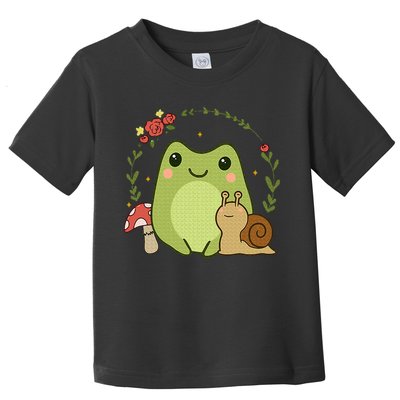 Cute Kawaii Frog Snail Mushroom Cottagecore Aesthetic Toddler T-Shirt