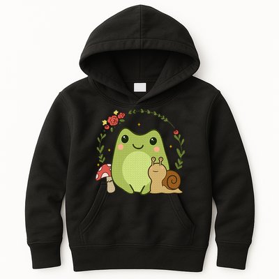 Cute Kawaii Frog Snail Mushroom Cottagecore Aesthetic Kids Hoodie