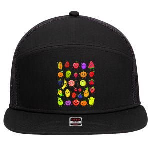 Cartoon Kawaii Fruits 7 Panel Mesh Trucker Snapback Hat