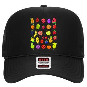 Cartoon Kawaii Fruits High Crown Mesh Back Trucker Hat