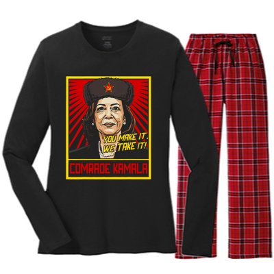 Comrade Kamala Funny Anti Harris Women's Long Sleeve Flannel Pajama Set 