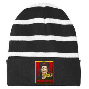 Comrade Kamala Funny Anti Harris Striped Beanie with Solid Band