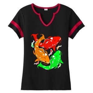 Colorful Koi Fish Family Fish Funny Gift Ladies Halftime Notch Neck Tee