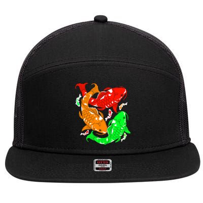 Colorful Koi Fish Family Fish Funny Gift 7 Panel Mesh Trucker Snapback Hat