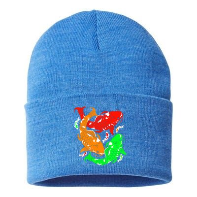 Colorful Koi Fish Family Fish Funny Gift Sustainable Knit Beanie