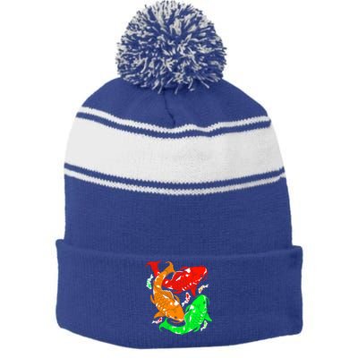 Colorful Koi Fish Family Fish Funny Gift Stripe Pom Pom Beanie