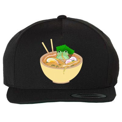 Cute Kawaii Frog Eating In Ramen Bowl Wool Snapback Cap