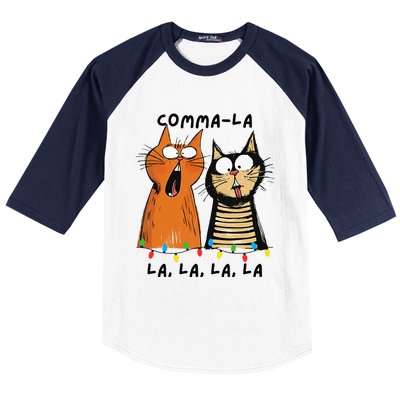 Commalalala Kamala Funny Cats Christmas Election 2024 Baseball Sleeve Shirt