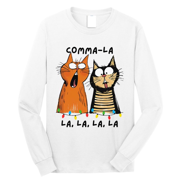 Commalalala Kamala Funny Cats Christmas Election 2024 Long Sleeve Shirt