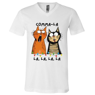 Commalalala Kamala Funny Cats Christmas Election 2024 V-Neck T-Shirt