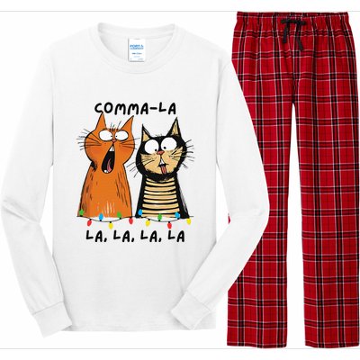 Commalalala Kamala Funny Cats Christmas Election 2024 Long Sleeve Pajama Set