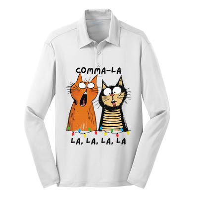 Commalalala Kamala Funny Cats Christmas Election 2024 Silk Touch Performance Long Sleeve Polo