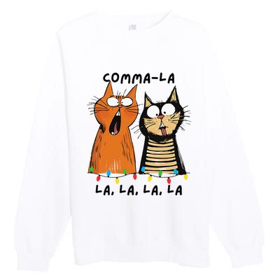 Commalalala Kamala Funny Cats Christmas Election 2024 Premium Crewneck Sweatshirt