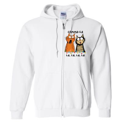 Commalalala Kamala Funny Cats Christmas Election 2024 Full Zip Hoodie