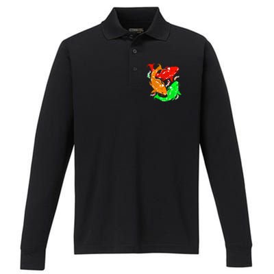 Colorful Koi Fish Family Fish Gift Performance Long Sleeve Polo