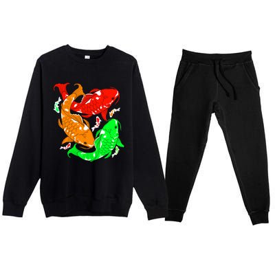 Colorful Koi Fish Family Fish Gift Premium Crewneck Sweatsuit Set