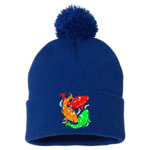 Colorful Koi Fish Family Fish Gift Pom Pom 12in Knit Beanie