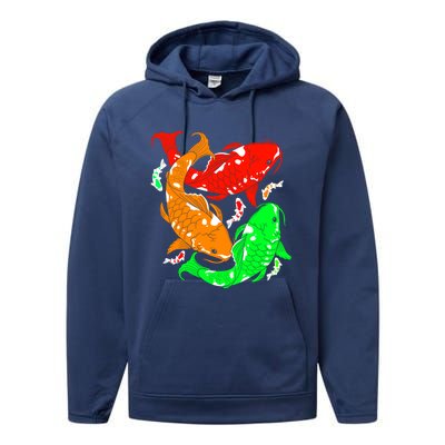 Colorful Koi Fish Family Fish Gift Performance Fleece Hoodie