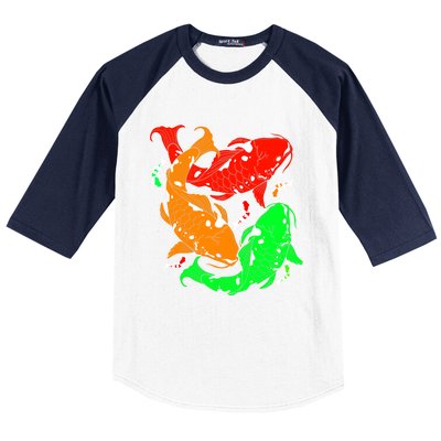 Colorful Koi Fish Family Fish Gift Baseball Sleeve Shirt