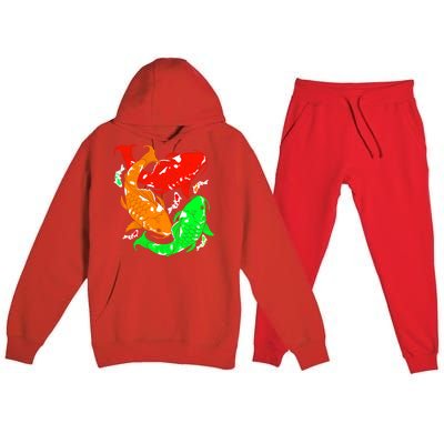 Colorful Koi Fish Family Fish Gift Premium Hooded Sweatsuit Set