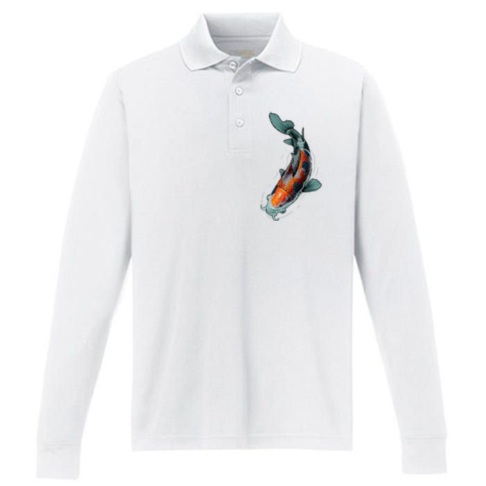 Cute Koi Fish Design For Men Women Kids Japanese Koi Fish Performance Long Sleeve Polo