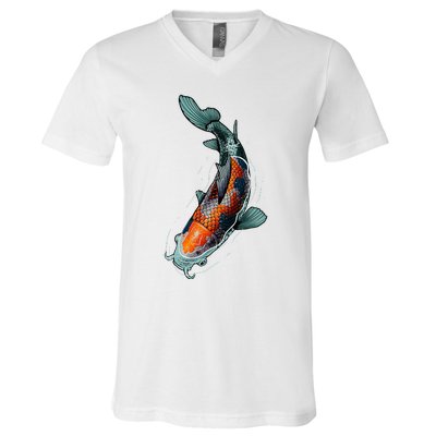 Cute Koi Fish Design For Men Women Kids Japanese Koi Fish V-Neck T-Shirt